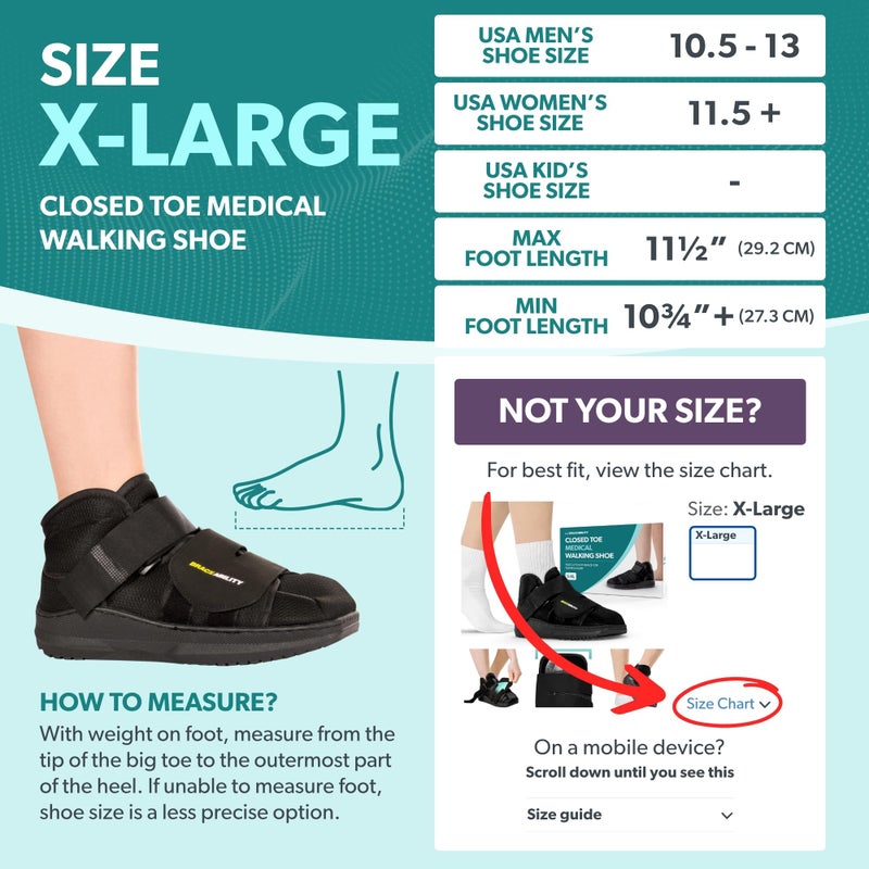 BraceAbility Closed Toe Medical Walking Shoe - Lightweight Broken Toe Cast Boot, Fracture Foot Brace for Metatarsal Stress Fracture, Post-op Bunion, Hammertoe Surgery Recovery - For Men or Women (XL) - Image 2